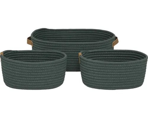 Set 3 coșuri depozitare, material textil, verde închis buc