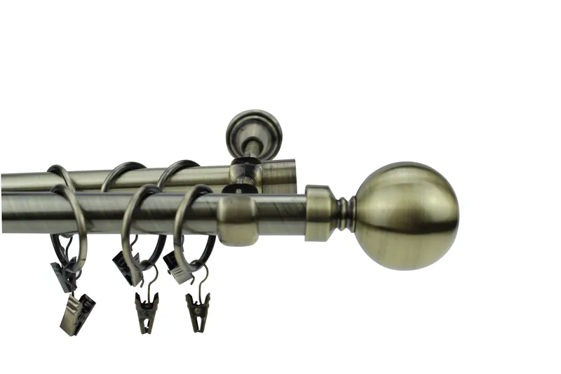 Galerie dubla metal, DEGZR-15136A, alama antic, 19 + 16 mm / 160 cm, accesorii incluse set