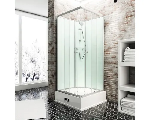 Cabină de duș cu cădiță wellness Schulte EE Korfu II RW, 94x94x215 cm, sticlă securizată verde deschis, profil aluminiu buc