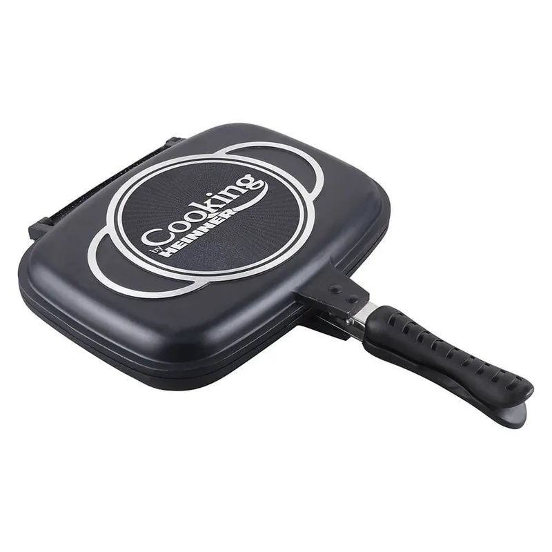 Tigaie dubla dreptunghiulara tip grill Heinner, aluminiu, negru, 32 cm