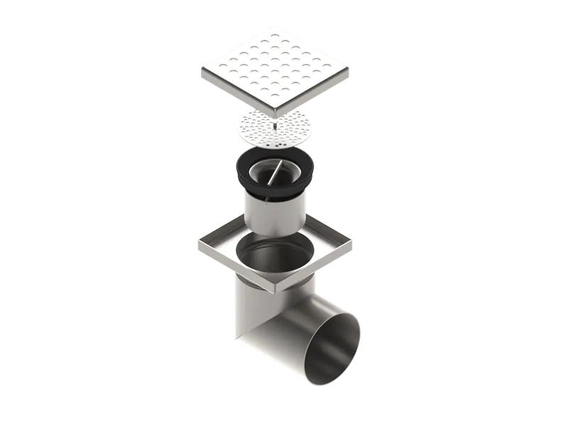 SIFON INOX 150X150 CU GRATAR PERFORAT, IESIRE LATERALA DN110