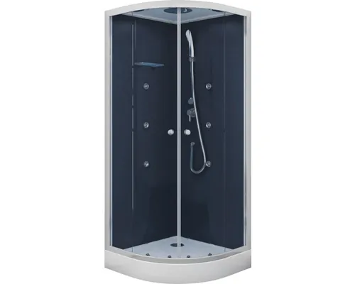 Cabină de duș cu cădiță Aurlane Blue River Round 2.0 90x90x215 cm, sticlă securizată transparentă, profil gri argintiu buc