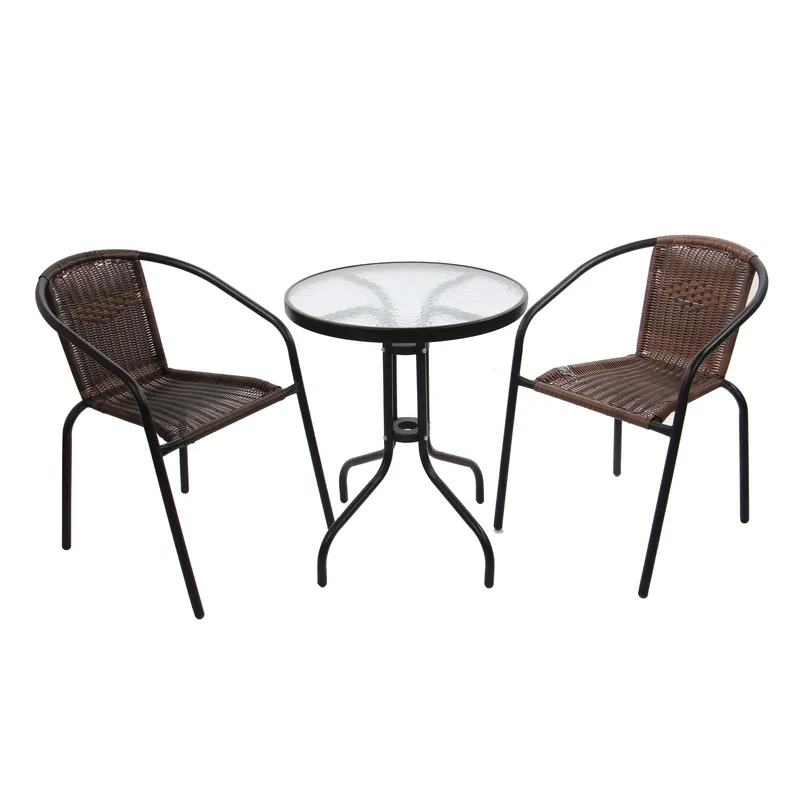 Set terasa / mobilier gradina cu masa rotunda, fixa, 2 scaune, interior / exterior, metal, maro, Bistro WR1215 buc
