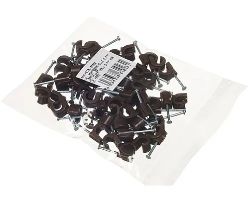 Cleme clips fixare cablu 4-7 mm, cu cui, pachet 50 bucăți, culoare maro