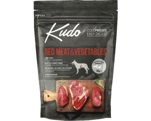 Hrană uscată pentru câini presată la rece Kudo Adult Mediu-Maxi cu carne roșie și legume fără gluten 3 kg buc