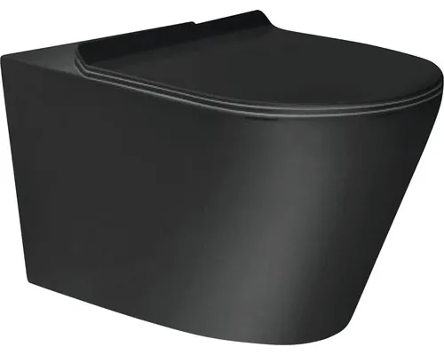 Vas WC suspendat W002MB, incl. capac WC soft close, evacuare orizontală, negru mat buc
