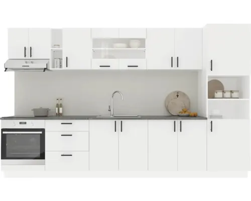Mobilă de bucătărie Karo V31, L 340 cm, alb buc