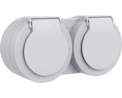 Priză dublă fără împământare Ovivo xOne, capac de protecție IP54 gri, montaj aplicat buc