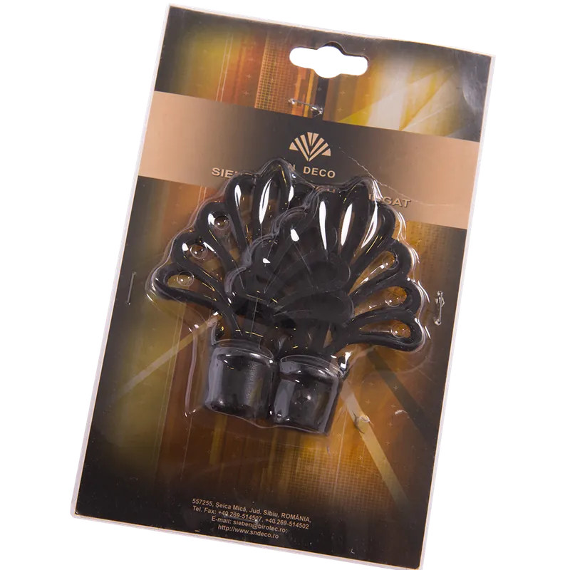 Set 2 capete pentru galerie metal forjat evantai negru, diametru 16 mm 2buc