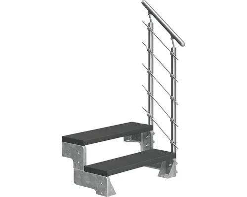 Scară de exterior laterală secundară Pertura Tallis 2 pași cu balustradă și mână curentă metalică buc