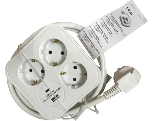 Prelungitor electric 3 prize USB A C 1,4m 3680W alb buc