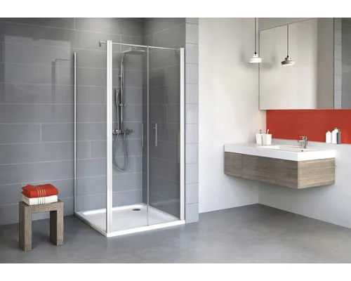 Cabină de duș pătrată Schulte Alexa Style 2.0 80x80x192 cm, sticlă securizată transparentă, profil alb, ușă pendulantă buc