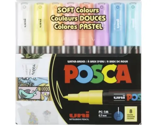 Set 8 markere Uni Posca M1479 PC-1M culori pastel, vârf 0,7 mm pac