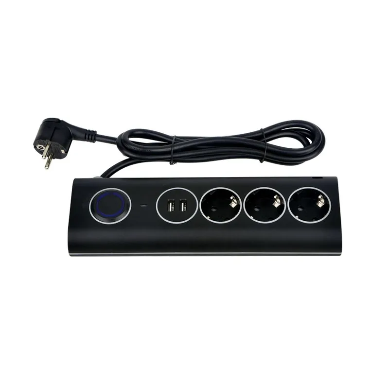 Prelungitor pentru birou Strohm, 3 prize, 2xusb 2.4a, intrerupator, protectie supratensiune, 1.5m, negru