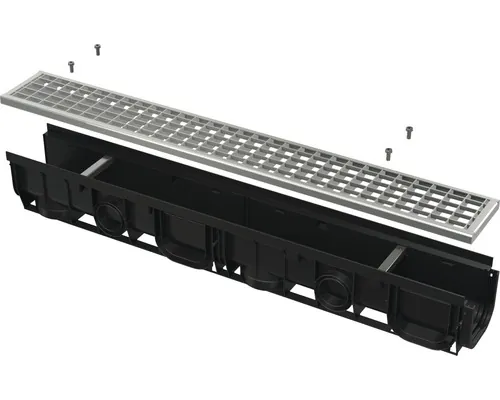 Rigolă polipropilenă Alca AVZ102-R103 1000x143x148 mm grătar oțel galvanizat scurgere verticală Ø110 mm și orizontală Ø 50/75 mm B 125 buc