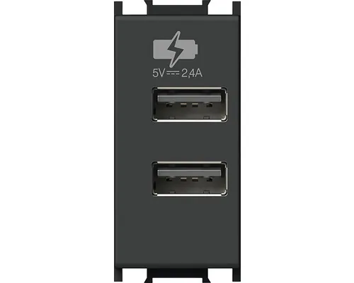 Priză USB dublă TEM max. 2400 mAh, 1 modul, negru buc