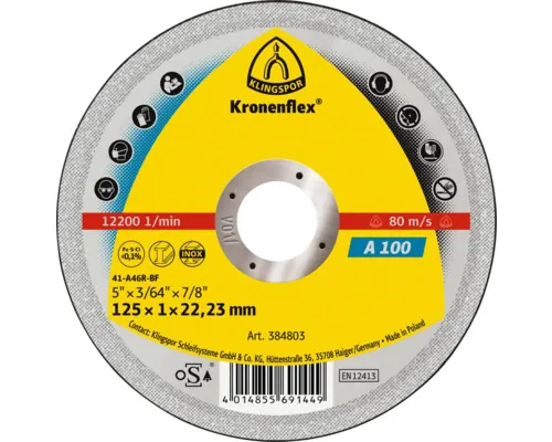 Disc debitare metal, oțel, inox Klingspor Kronenflex A100 EXTRA Ø125x1,6x22,23 mm buc