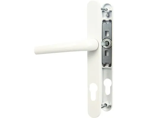 Mânere ușă cu șild Omega 85/230 mm alb, pentru cilindru, tâmplărie PVC/aluminiu buc