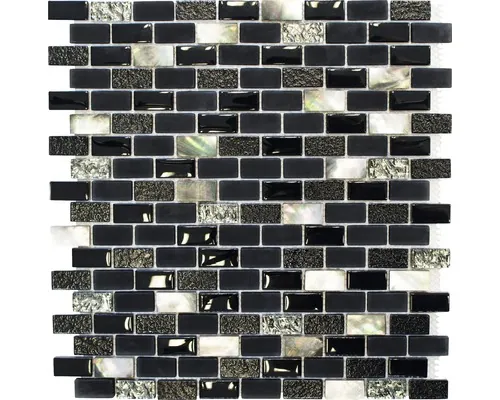 Mozaic sticlă-piatră naturală XCM B03S mix negru 30x28,5 cm buc