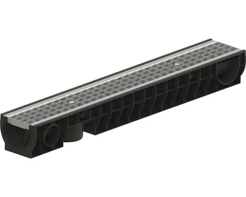 Rigolă polipropilenă VODALAND grătar oțel zincat 1000x156x120 mm H 120 mm scurgere verticală si orizontală Ø 110 mm A 15 trafic pietonal buc