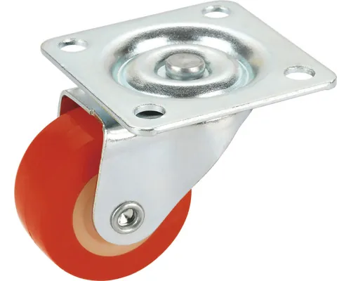 Roată pivotantă poliuretan Tarrox Ø30mm, placă fixare 40x40 mm, cu rulment, roșu buc
