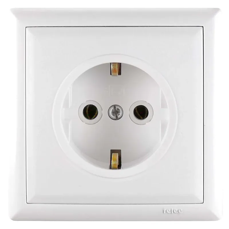 Priza schuko simpla Elegant 45778, incastrat, ceramica, rama inclusa, contact de protectie, alb buc