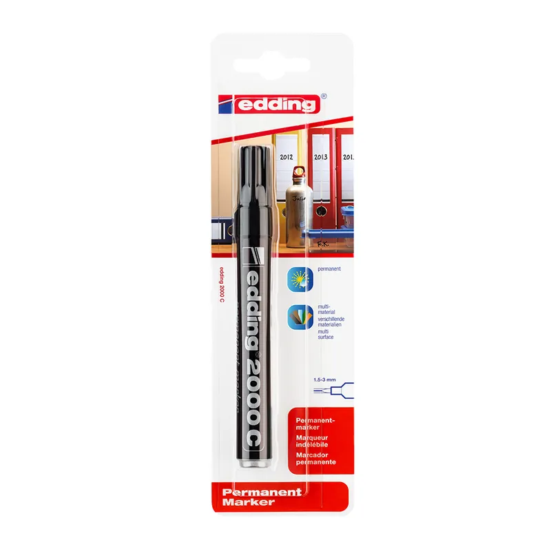 Marker permanent Edding 2000C, corp metalic, varf rotund, 1.5-3 mm, negru