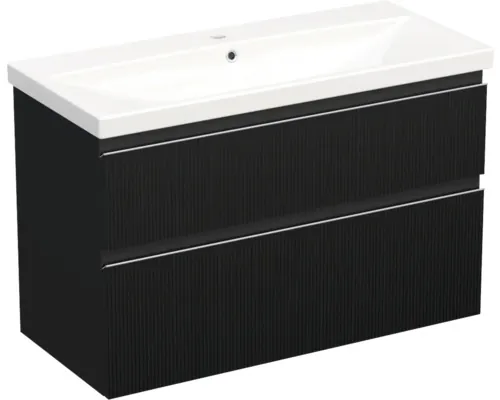 Set mobilier baie suspendat Jungborn TRENTA 100 cm riflaj 1 negru buc