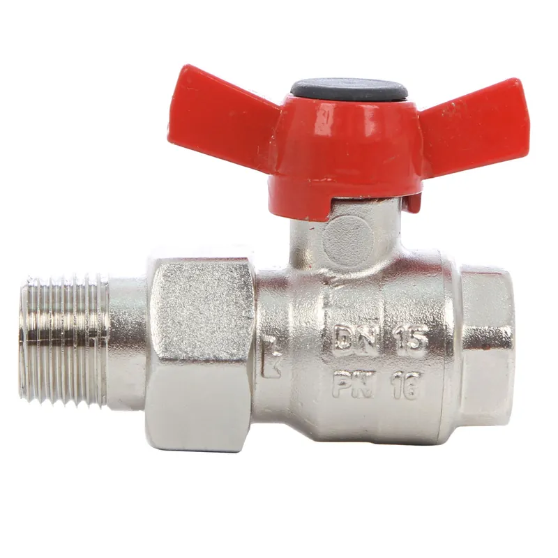 Robinet de inchidere cu bila Herz, alama nichelata, cu racord olandez, filet interior-exterior, DN 15, PN 16, maner fluture buc