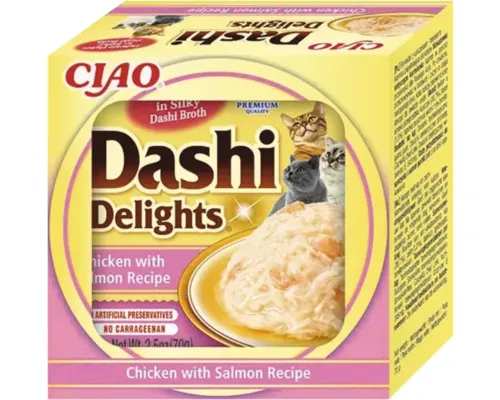 Hrană umedă pentru pisici Ciao Dashi Delights cu pui și somon 70 g buc