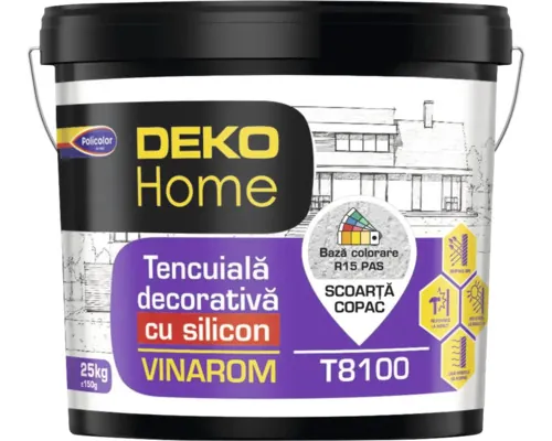 Tencuială decorativă cu silicon Deko Home Vinarom T8100 R15 scoarță copac PAS 25 kg buc