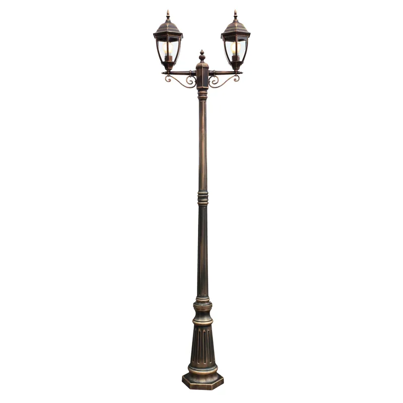 Stalp de iluminat ornamental Sevilla 9609, 2 x E27, H 226 cm, negru antic cu patina aur, vintage buc