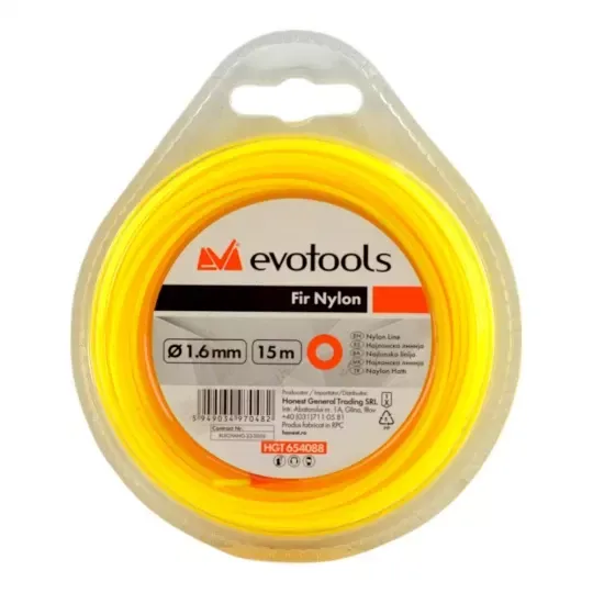 Fir nylon , 1.6 mm x 15 m, pentru trimmer/motocoasa, Profil Rotund, EvoTools