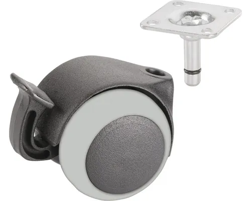 Roată mobilă pivotantă plastic Tarrox Ø50mm, cu bolț Ø8mm & frână buc