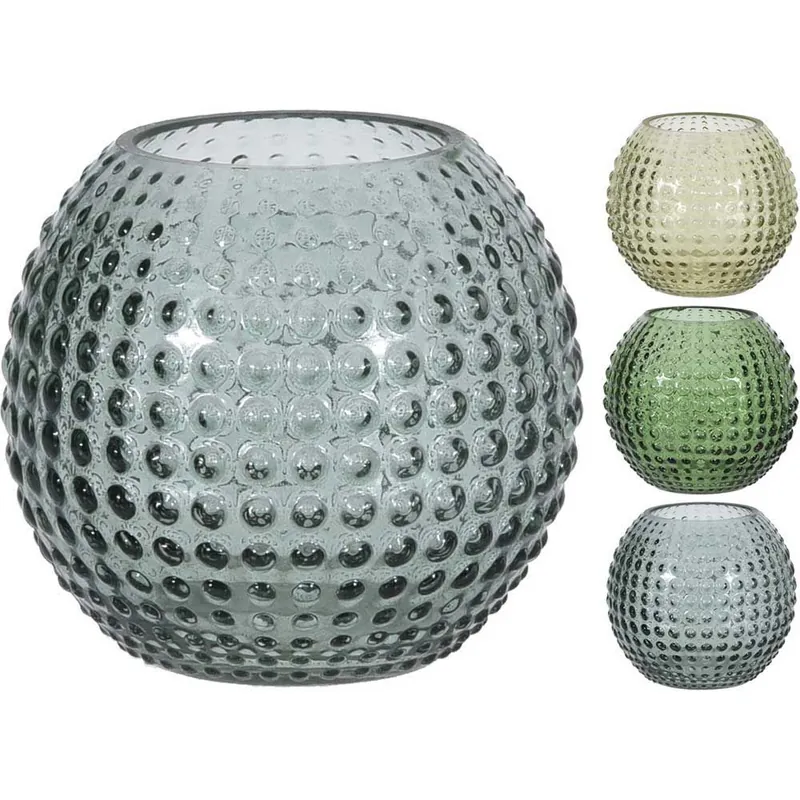 Suport lumanare de sticla, cu puncte, 10x10x9, 35cm, disponibil in 3 culori