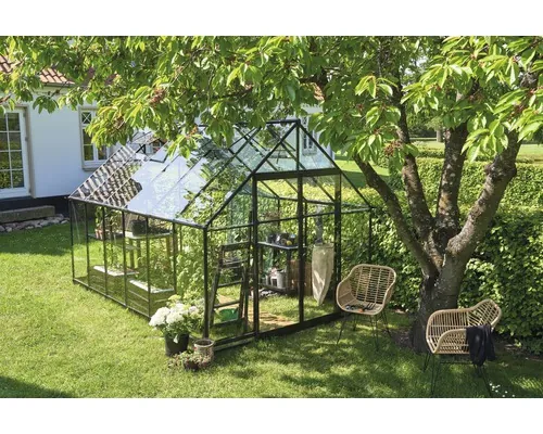 Seră grădină Halls Qube 812 sticlă securizată 3 mm 261x385 cm negru buc
