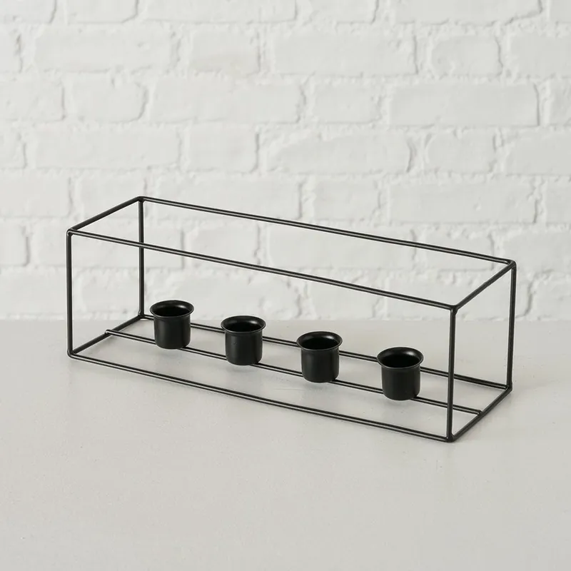 Suport 4 lumanari Kiran, 28x9x10 cm, metal, negru