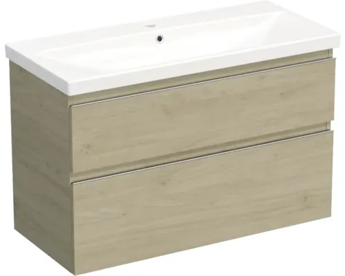 Set mobilier baie suspendat Jungborn TRENTA 100 cm stejar Kendal mâner crom buc
