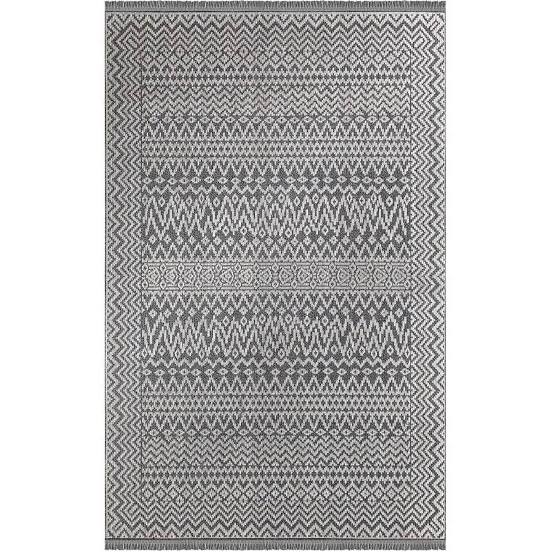 Covor Ania, dreptunghiular, 150x230, etnic, negru, crem, bumbac, poliester