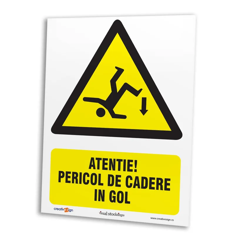 Semn atentionare pericol cadere in gol, plastic, 20 x 15 cm