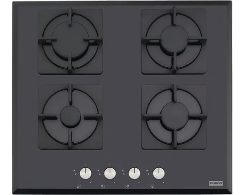 Plită gaz încorporabilă Franke New Glass FHNS 604 4G BK C, 4 arzătoare, aprindere electronică la buton, valvă de siguranță, 59x52 cm, sticlă neagră buc