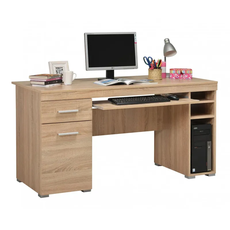Birou calculator cu sertare si dulap Alfa, stejar sonoma, 145 x 65.5 x 75.5 cm, 2C buc