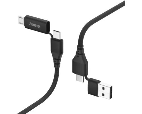 Cablu de date 4 în 1 Hama, USB-C->micro USB USB-A & USB-C 1,5mm negru buc