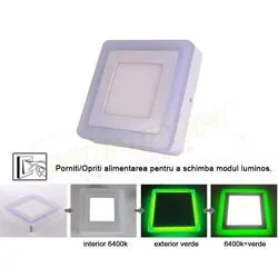 Spot led aplicat 12w+4w lumina rece+verde patrat 7762