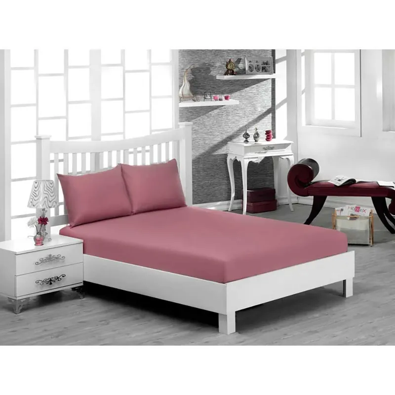 Cearceaf pat 2 persoane cu elastic, Acasa, 100% bumbac, 160x200 cm, fraise