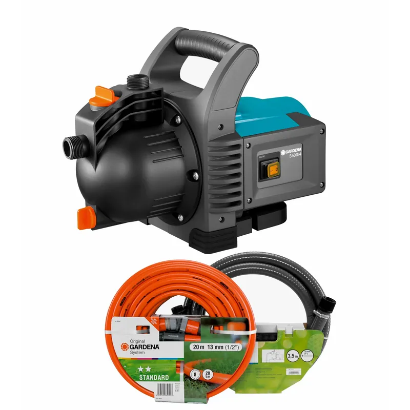 Pompa electrica Gardena Classic 3500/4, pentru apa gradina, 800 W + 20 m furtun 1/2 + conectori + set aspiratie 3.5 m