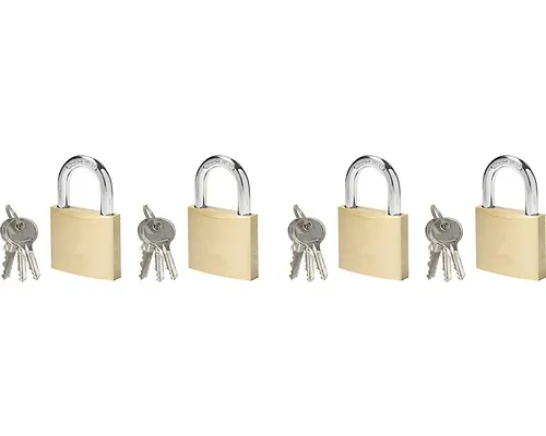Lacăte alamă 40mm, belciug Ø6,3mm, 4x3 chei, pachet 4 bucăți