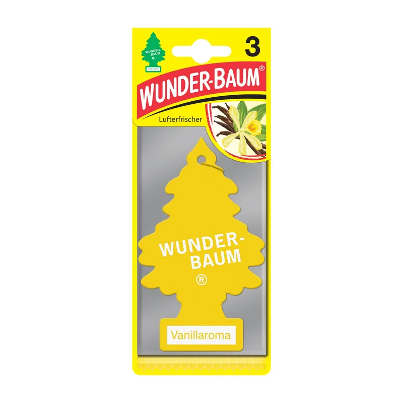 Odorizant auto, bradut, Wunder-Baum, Vanilie, pachet promo 2+1, 7.6 x 0.8 x 19 cm buc