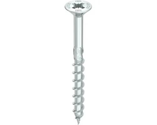Șuruburi pentru lemn cu cap înecat Pozidriv Heco Topix-Plus 4,5x50mm oțel zincat albastru, filet parțial, 200 bucăți pac