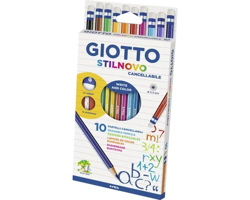 Set 10 creioane colorate cu radiere Stilnovo Giotto buc